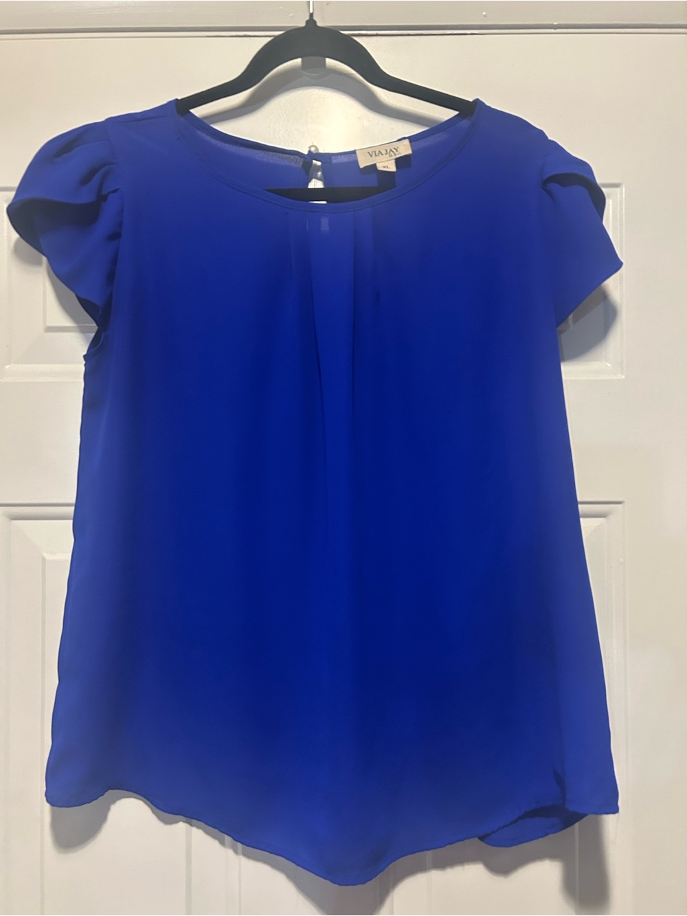Via Jay Royal Blue Short-Sleeve Pleated Blouse